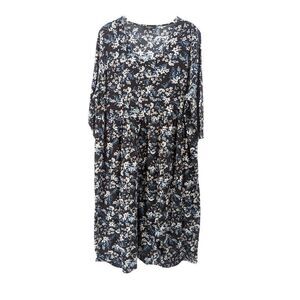 Ulla Popken Women's Black Floral Print Scoop Neck A-Line Dress Size 24